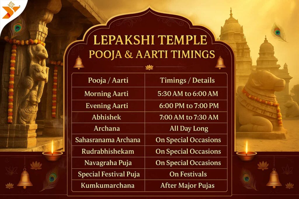 Lepakshi Temple Aarti and Pooja Timings