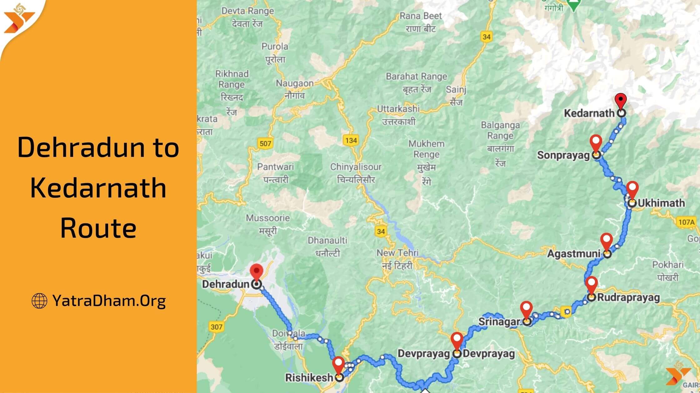 Dehradun to Kedarnath Route Map
