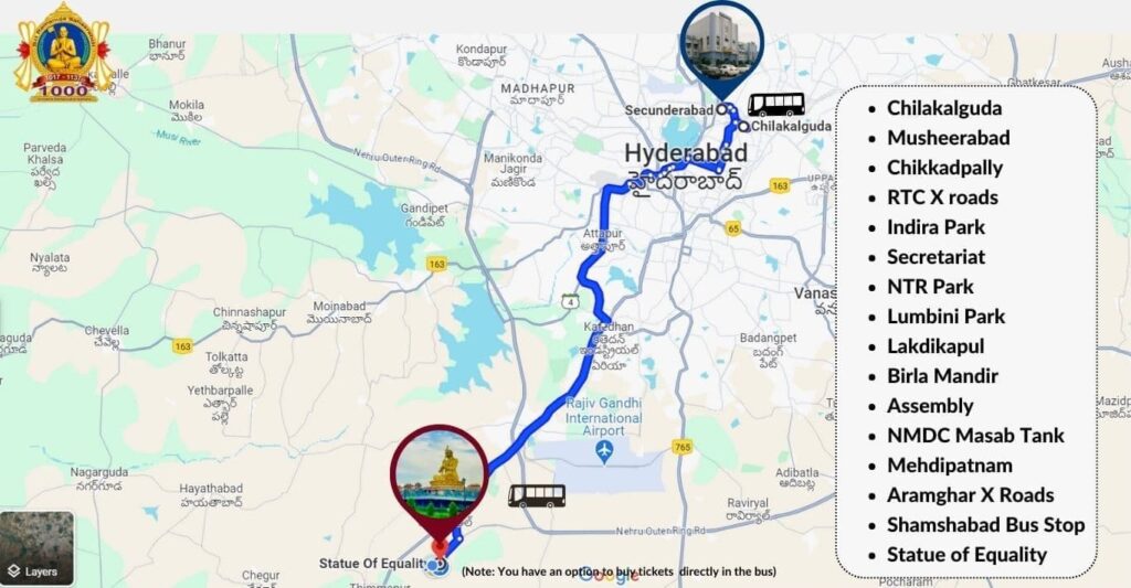 Ramanujacharya Temple in Hyderabad Route Map