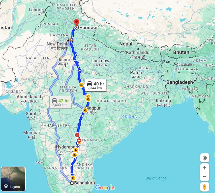 Bangalore to Haridwar Distance