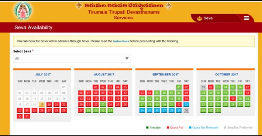 Tirumala Tirupati Devasthanam (TTD) Booking  Date
