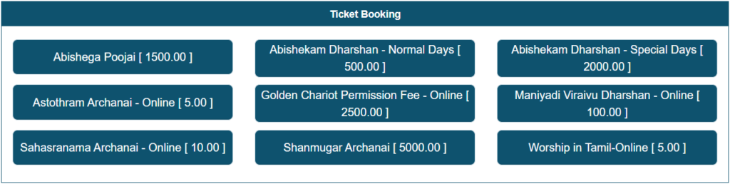 List of online booking services of Tiruchendur Temple